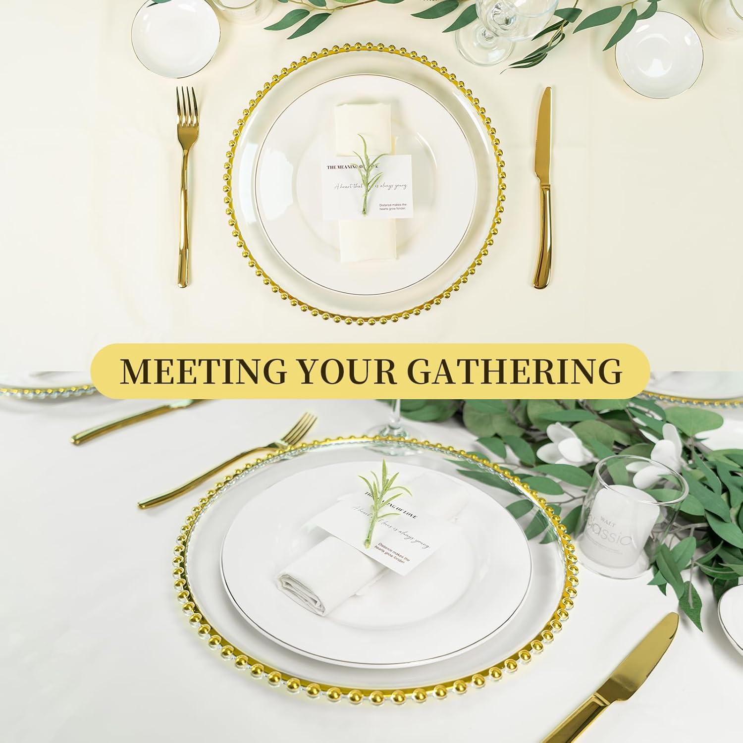 40 PCS Gold Beaded Charger Plates, 13 In Clear Plate Chargers Bulk Wedding, Clear and Gold Charger Plates with Beaded Rim for Party, Wedding, Home Kitchen Tabletop