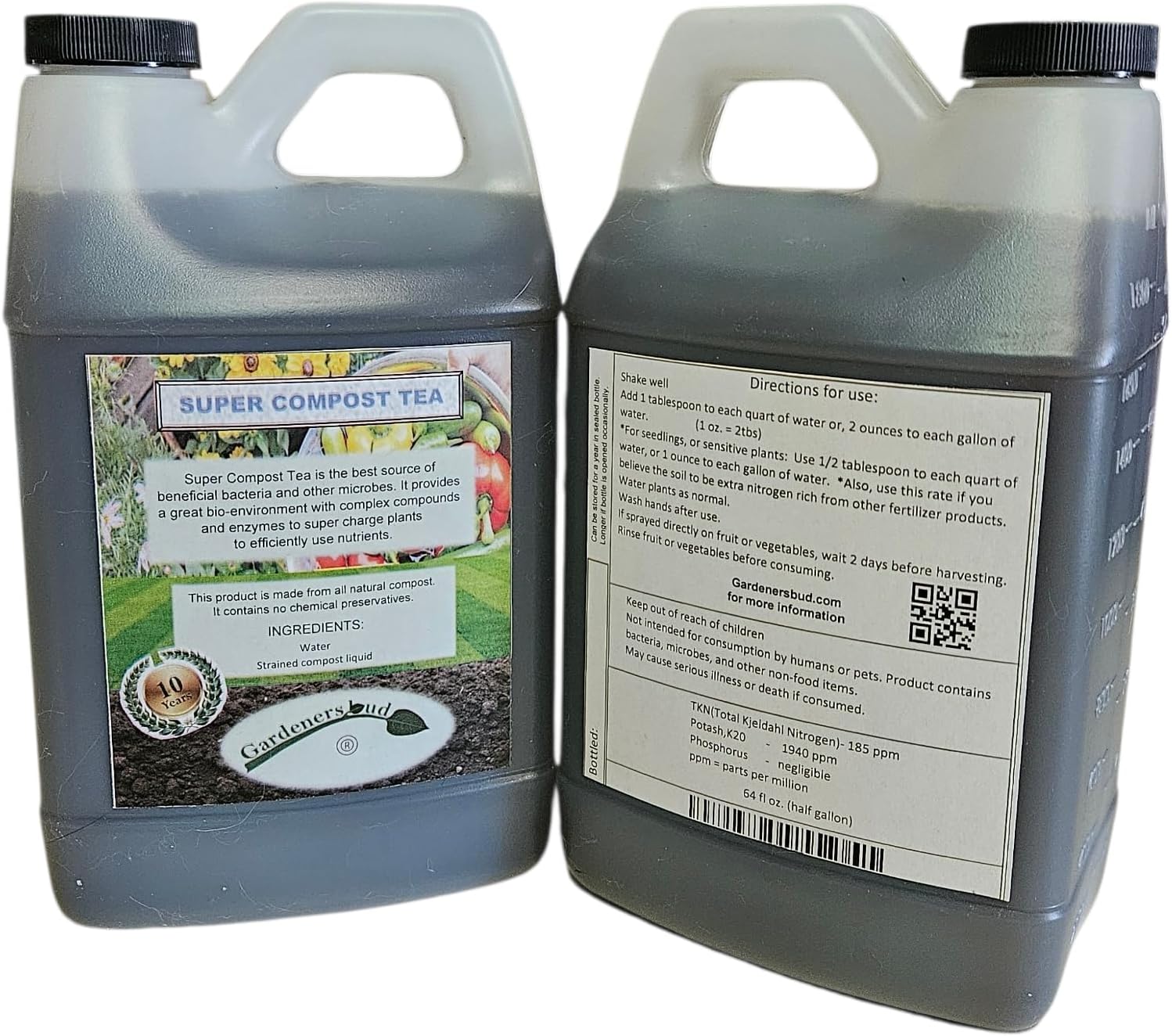 Super Compost Tea (128 oz - 1 Gallon, in Two Half Gallon Bottles) Natural and Organic for Plant Food, Nutrient, Fertilizer and Growth Efficiency
