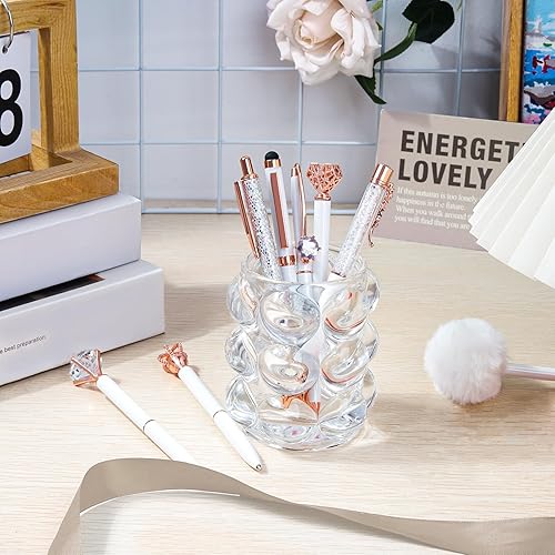 Miniatura 6 de WEMATE - Juego de 8 bolígrafos de metal con cristales y diamantes, con purpurina para diario, brillo blanco en tinta negra y azul, para mujeres, Día