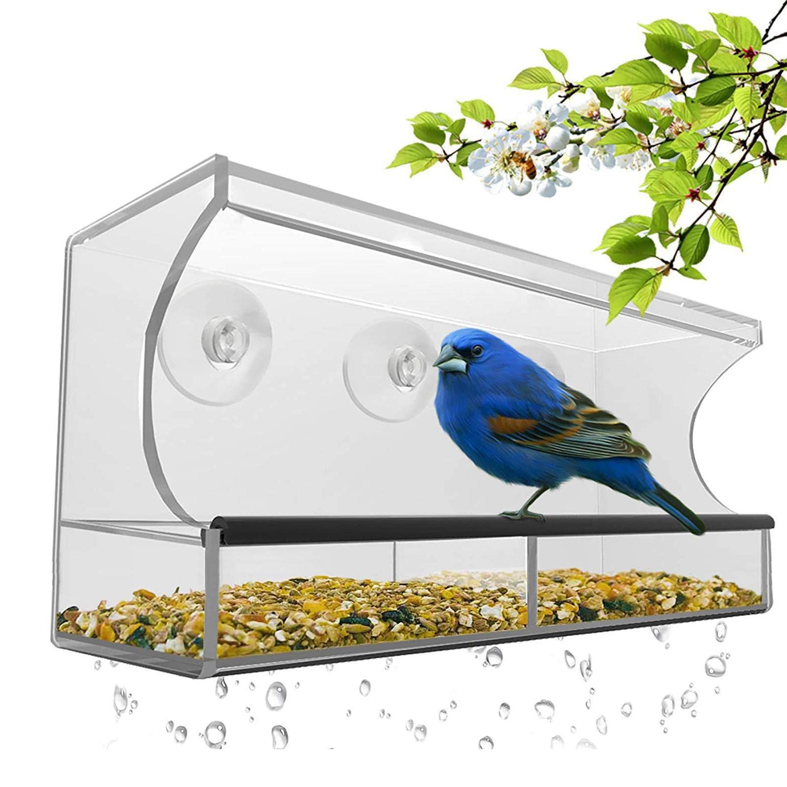Comedero para pájaros para Ventana,Comida para pájaros acrílico Transparente - Comedero y Bebedero para pájaros con ventosas para balcón, Patio, jardín Shangjia