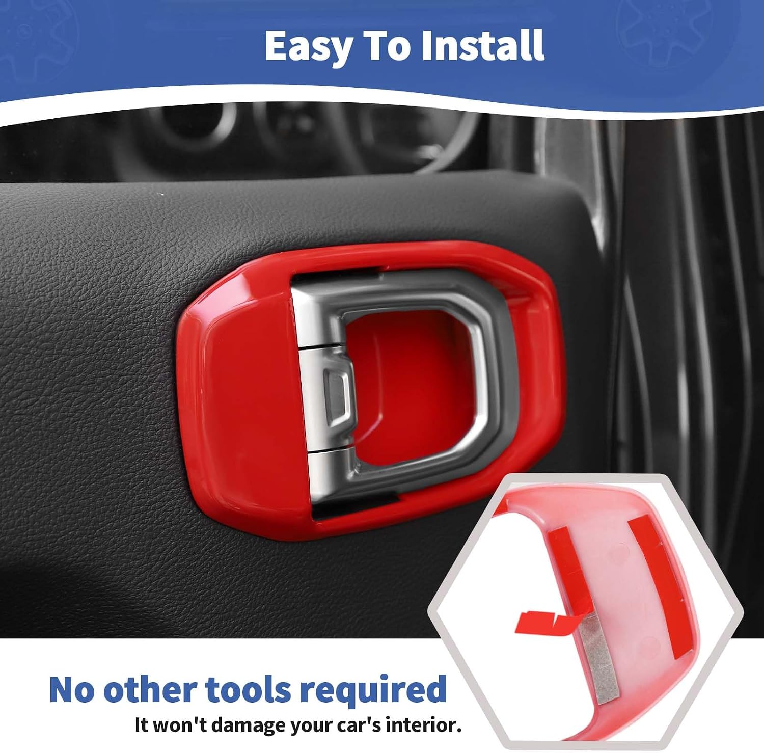 RT-TCZ for Wrangler JL Inner Door Handle Bowl Cover Decor Trim for Jeep Wrangler JL JLU Gladiator JT 2018 Up Red Interior Accessories 4pcs