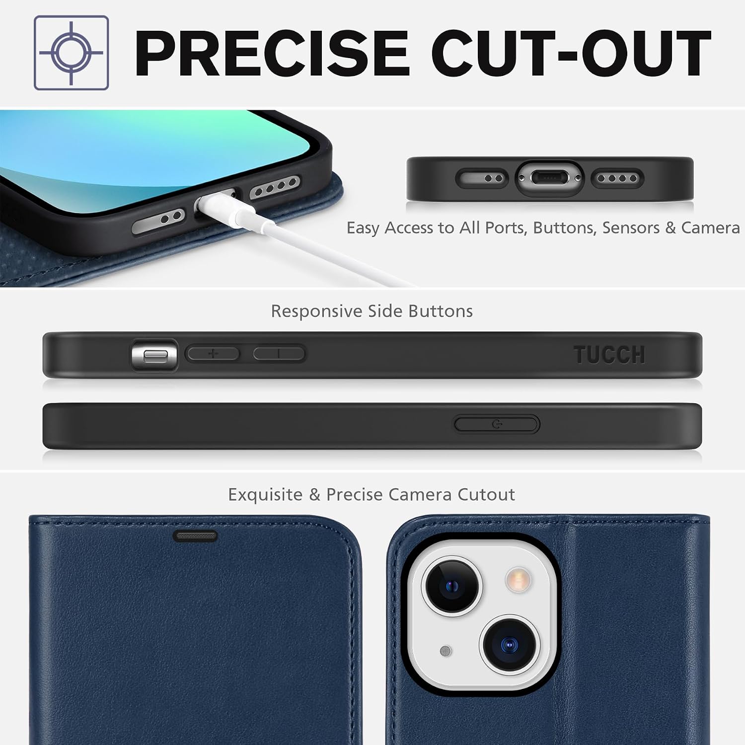 TUCCH Wallet Case for iPhone 13 Mini, Magnetic PU Leather RFID Blocking Card Slot Stand Flip Folio Cover with Soft TPU Protect Interior Case Compatible with iPhone 13 Mini 5.4-inch 5G, Dark Blue
