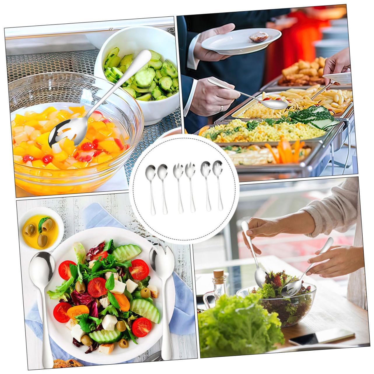 1 Set Salad Spoon Tea Spoons Noodle Strainer Pasta Sporks Spoons Korean Spoons Tea Scoop Spoon Salad Sporks Western Flatware Salad Fork Western Tableware Stainless Steel Silver Unomor