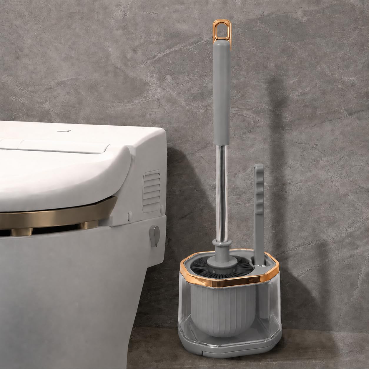 HomeCloud Premium 2-in-1 Toilet Brush Set with Hair Removal Clip & Drainage Tray | Toilet Bowl & Seat Cleaning Brushes | Wall-Mounted Holder | Quick-Dry Non-Scratch Soft Silicone Bristles (Grey)-image-49