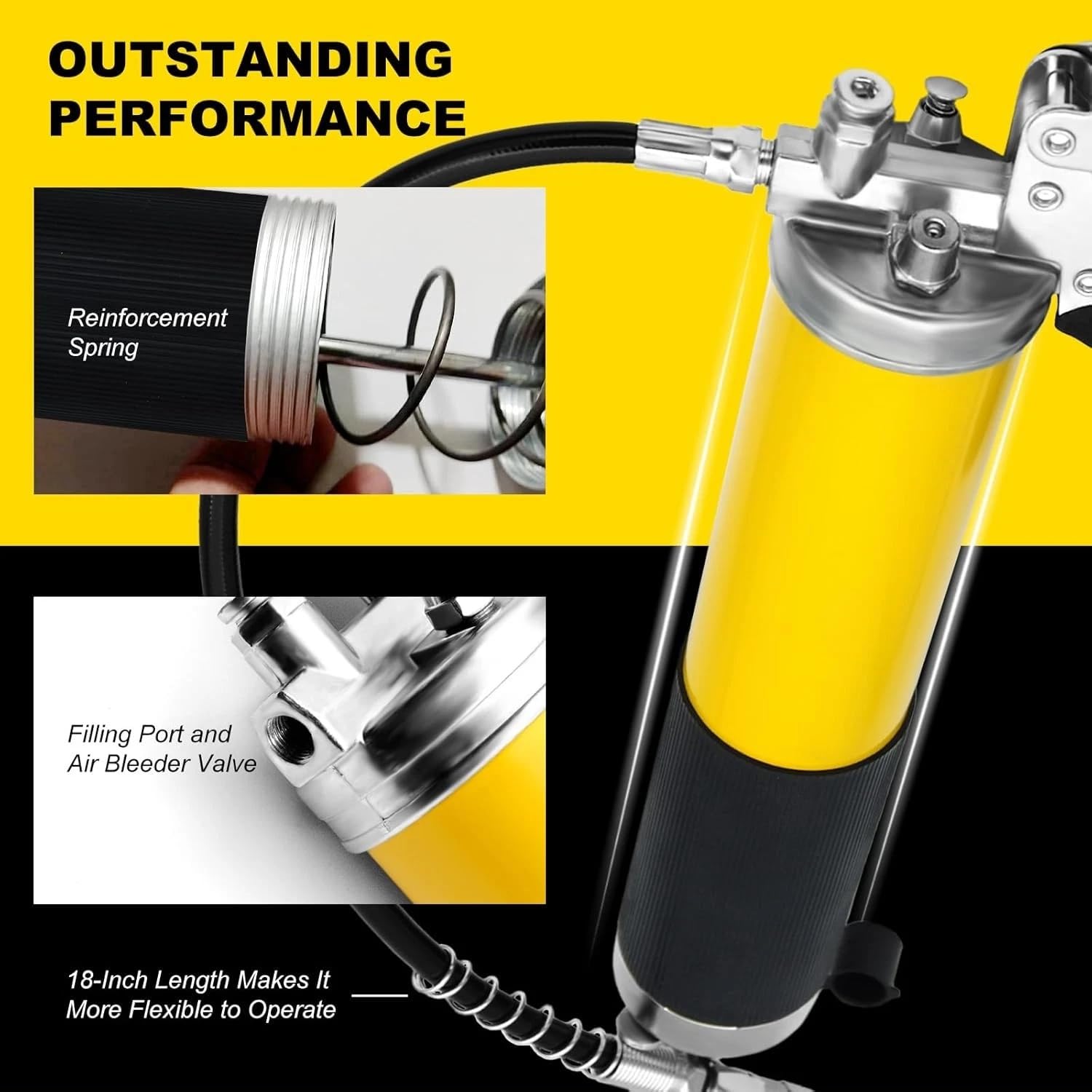 draforce 10 Pack 400cc Heavy Duty Yellow Pistol Grip Grease Gun Kit - 14oz, 8000 PSI Manual Grease Gun with Hose, Coupler, Nozzle in use