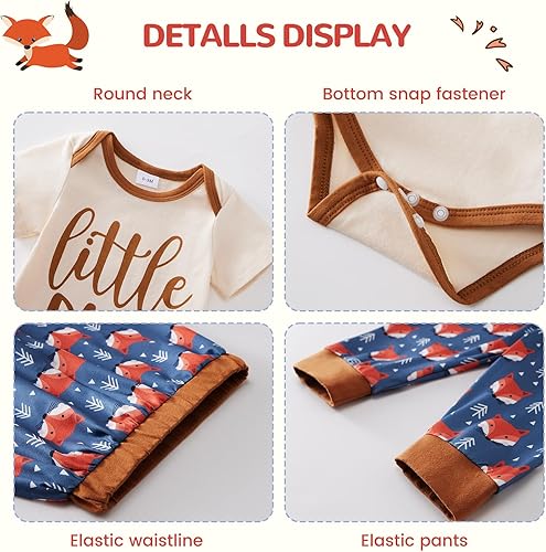 Miniatura 4 de SYNPOS Conjunto de 3 piezas de ropa de bebé recién nacido con estampado de animales de manga corta + pantalones + sombrero