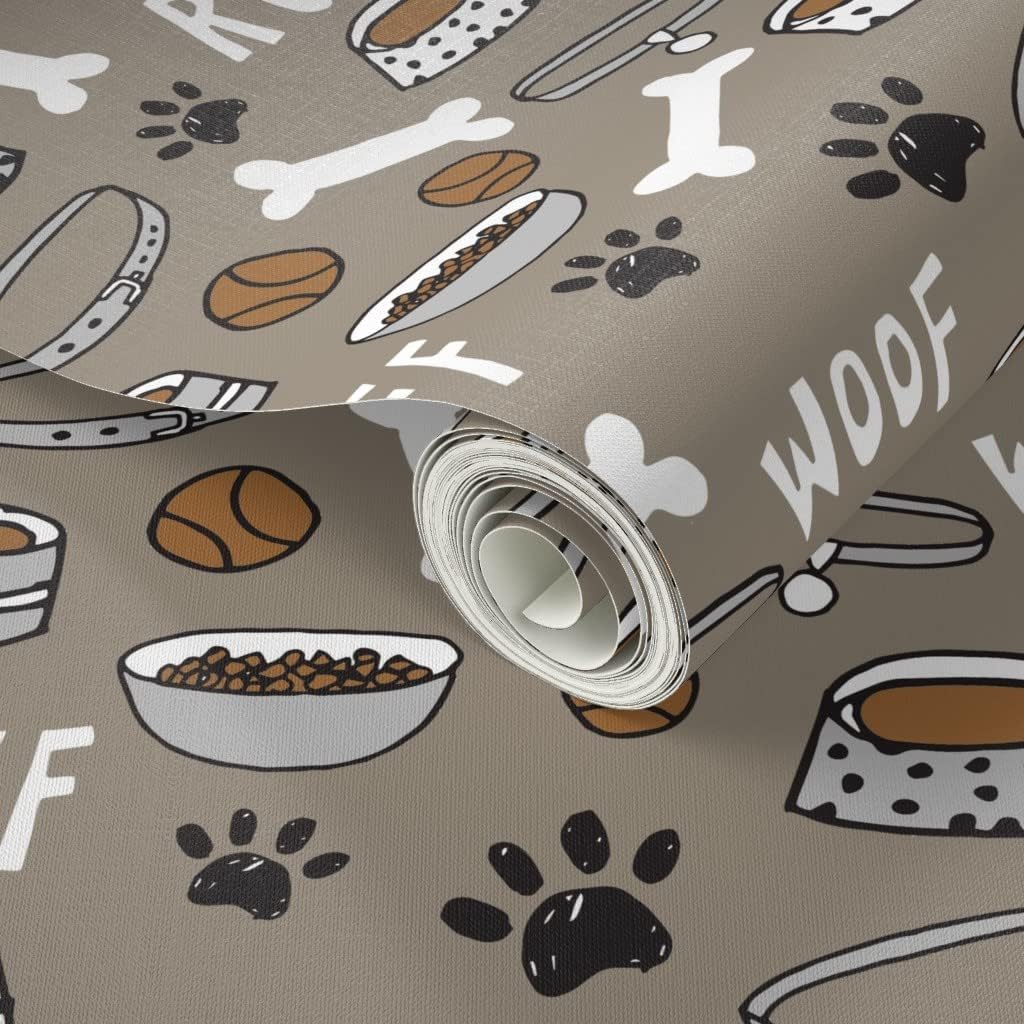 Spoonflower Peel & Stick Wallpaper 3ft x 2ft - Dog Bone Paw Print Cute Pet Illustration Pets Dogs Breeds Food Animal Custom Removable Wallpaper