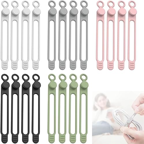 Miniatura 1 de 20 organizadores de cables de datos, organizador de cables de silicona, organizadores de cables reutilizables de 4.17 pulgadas, organizadores de