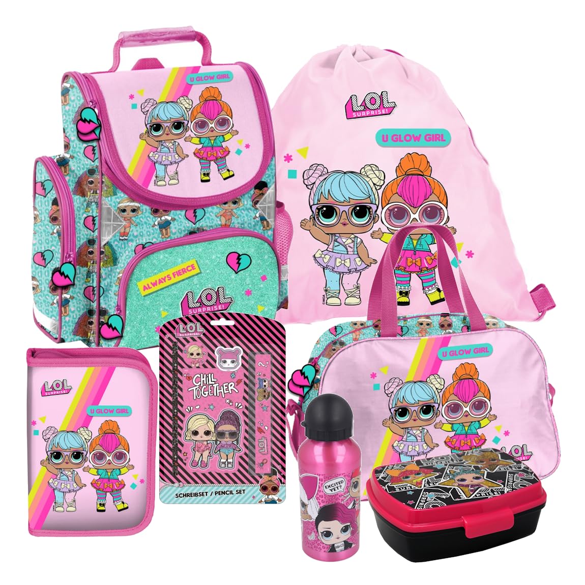 L.O.L LOL Surprise 7 Teile Set Tornister Ranzen Schulranzen Tasche mit Sticker-von-Kids4shop Federmappe Puppen Motiv Sporttasche