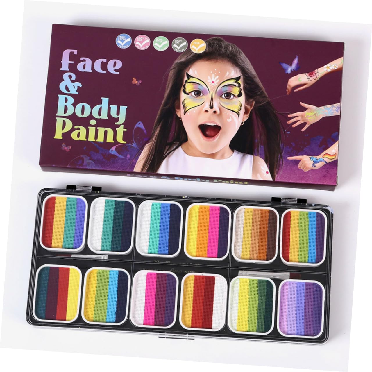 Neon Face Paint Kit Professional Body Painting for Makeup Cosplay Water Activated Non-toxic Easy to Clean