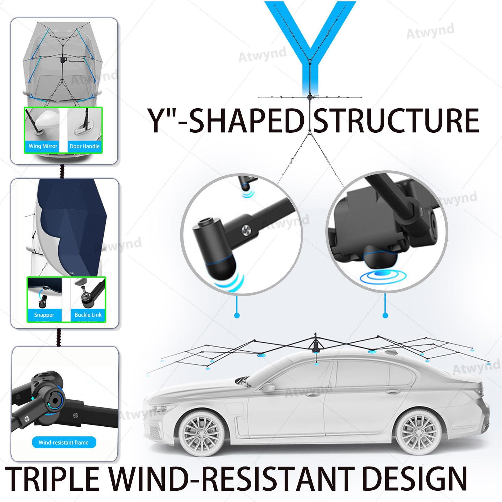 Abri de Voiture Entièrement, Pare-Soleil Pliable à Commande Unique 4.2*2.3m