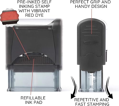 Miniatura 2 de Sello de goma autoentintado, tinta roja recargable preinstalada (916" x 1-12") (copa)