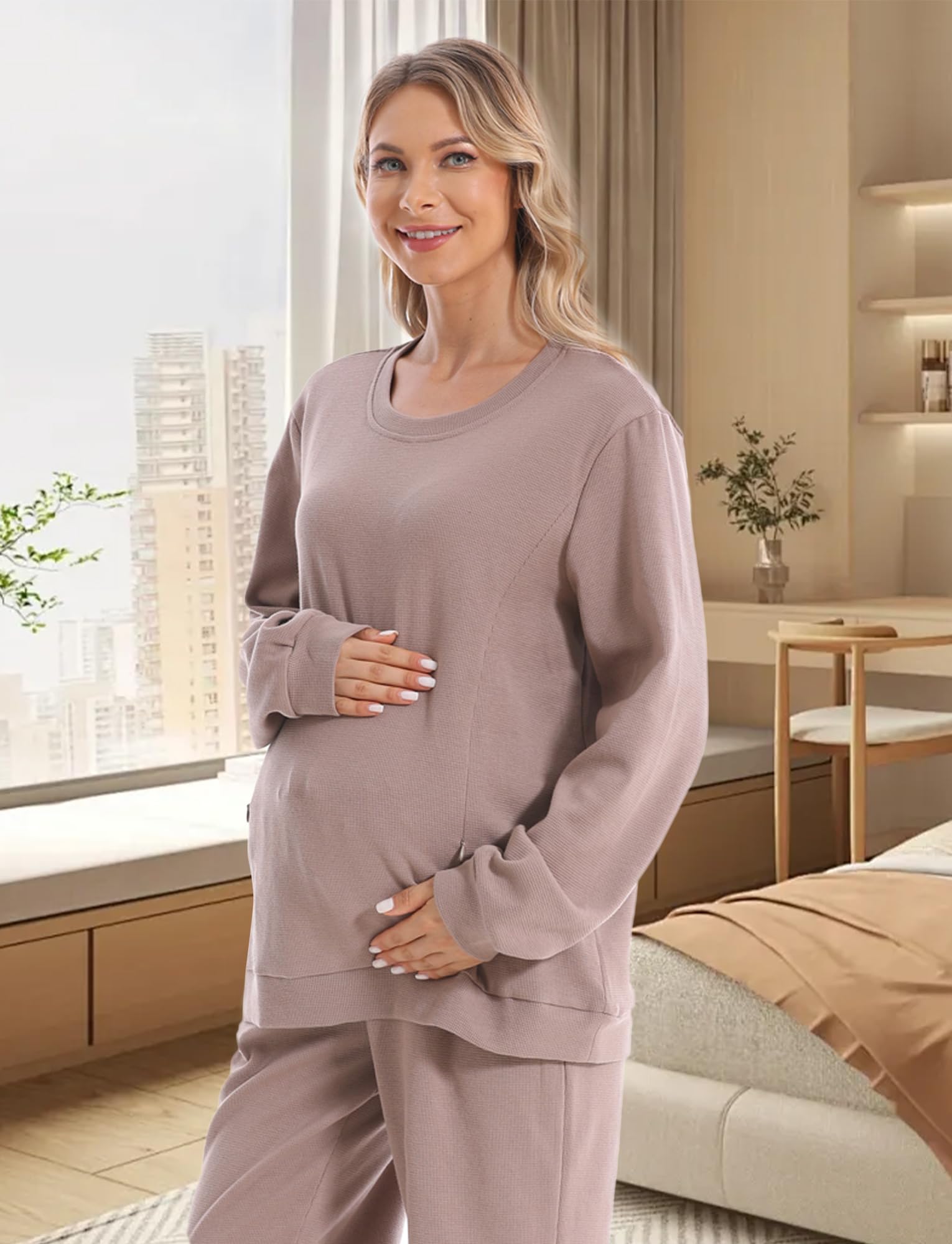 FEOYA Pullover Schwangerschaft Damen Sweatshirt Langarm Stilloberteile Umstandspullover Stillmode Winter Herbst