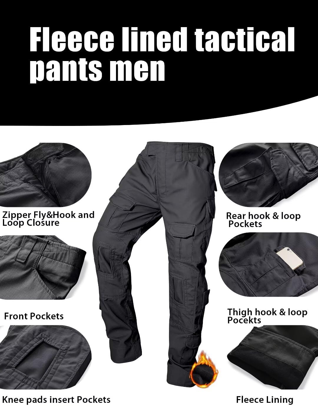 Snapklik.com : TRGPSG Mens Fleece Lined Hiking Pants, Winter Cargo ...