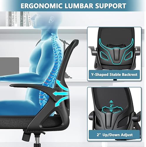 Miniatura 18 de Silla de dibujo alta con anillo reposapiés para el hogar y el trabajo, silla ergonómica de oficina para el hogar con brazos abatibles y soporte