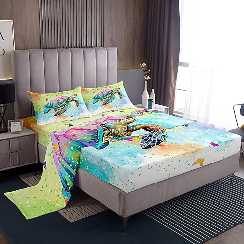 Miniatura 36 de Juego de sábanas retro floral de los 70 de tamaño individual, juego de decoración de cama con flores hippie y hojas con 1 sábana encimera y 1 sábana