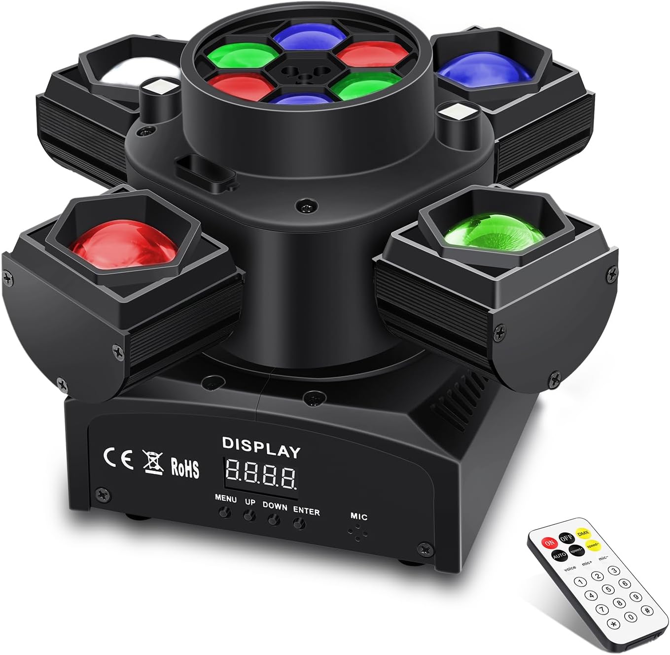 Moving Head DJ Lights,100W 4IN1 RGBW LED Moving Head Light with 6 Lighting Effects,4 Arms Stage Moving Head Lights for Sound Activated DMX512 DJ Stage Light for DJ Party Disco KTV Club