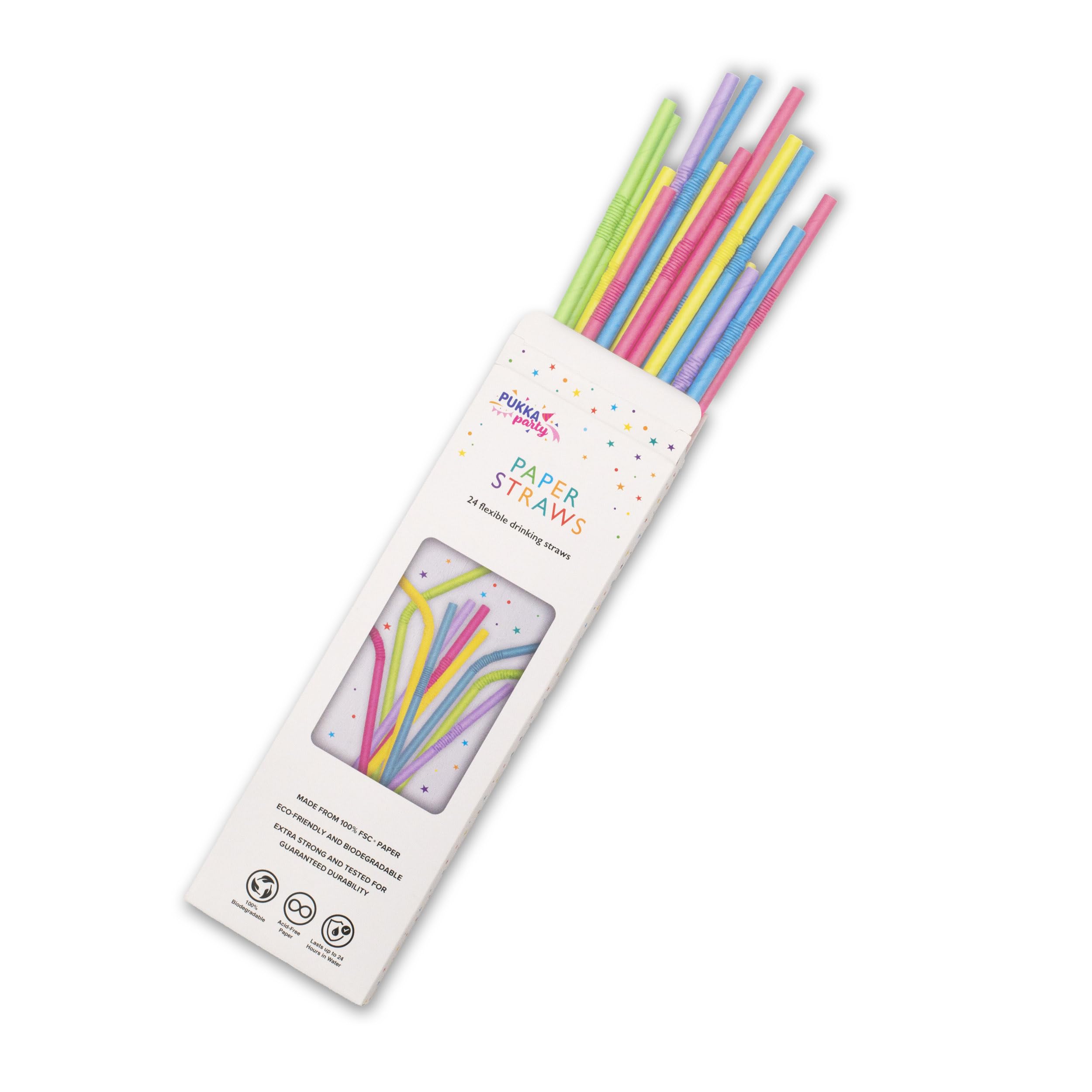 PUKKA party Flexible Bendy Paper Drinking Straws, 24 Pack in 5 Colours, Extra Strong & Durability Tested - Image 2