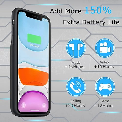Miniatura 2 de Funda de batería para iPhone 11, batería mejorada de 7000 mAh, recargable, portátil, batería extendida, compatible con iPhone 11 (6.1 pulgadas),