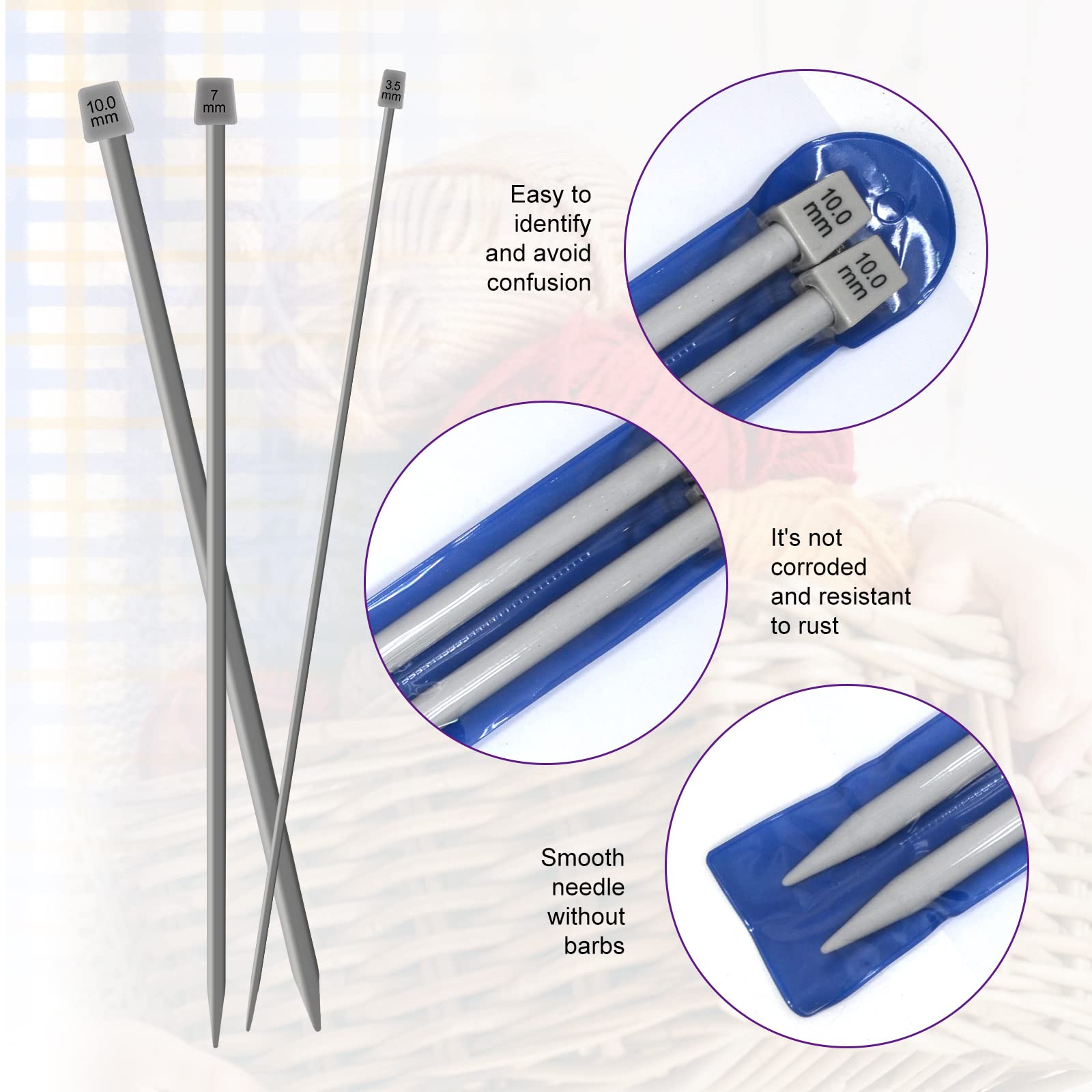 2Pcs/Set 35cm Long Single Pointed Knitting Needle Aluminium Classic Knitting Pins Sweater Needles for Handmade Weave DIY Tools (2.5mm) - Image 3