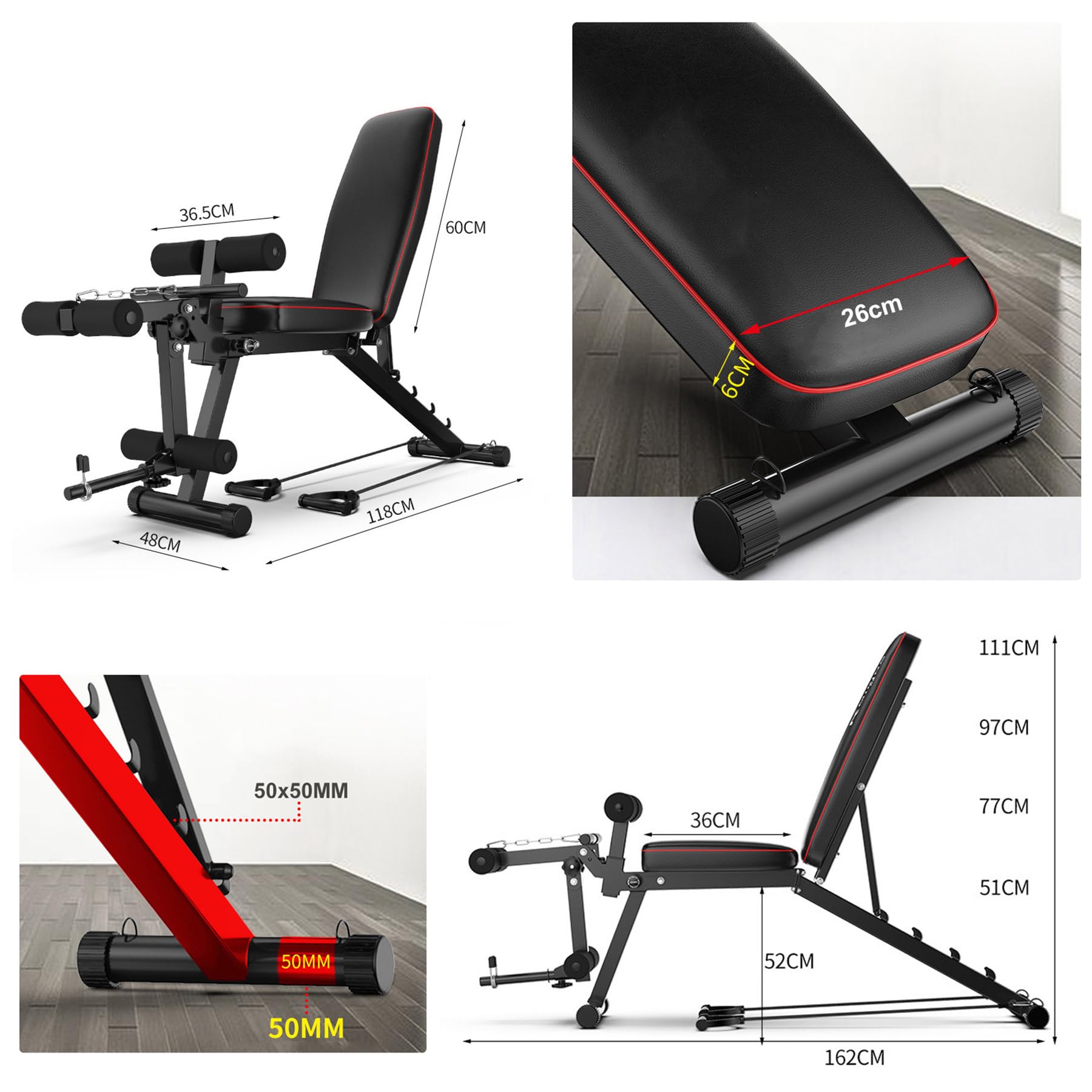 Banco De Musculación Plegable, Banco De Pesas Musculacion para Gimnasio En Casa - Ajustable En 5 Posiciones (Plano/Inclinado/Declinado), Banco Reclinable Gimnasio con Curl De Piernas