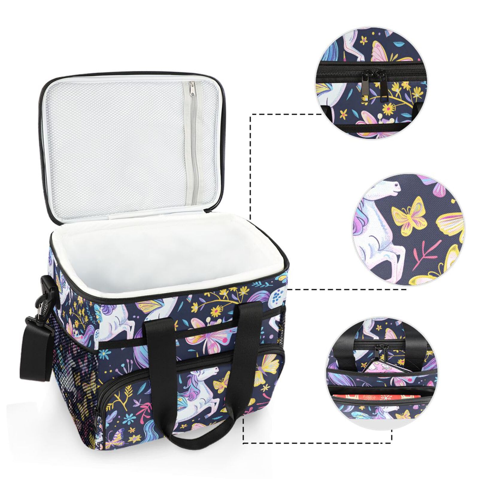 Bolsa térmica con diseño de mariposa y unicornio, azul, grande, aislada, para picnic, 15 L, 24 latas, impermeable, para adultos, hombres y mujeres