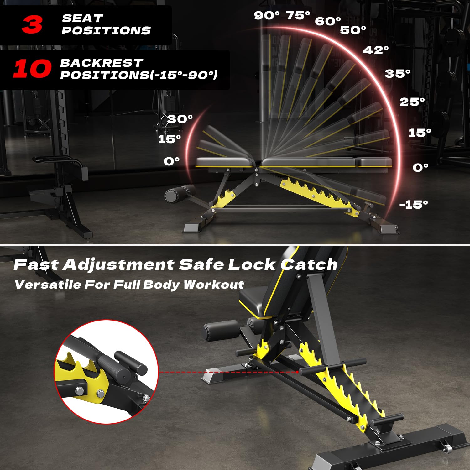 Adjustable Weight Bench for Home Gym, 1200LB Heavy Duty Commercial Workout Bench, Multi-Position Incline Decline Flat FID Bench Press with Headrest & Leg Rollers for Full Body Strength Training