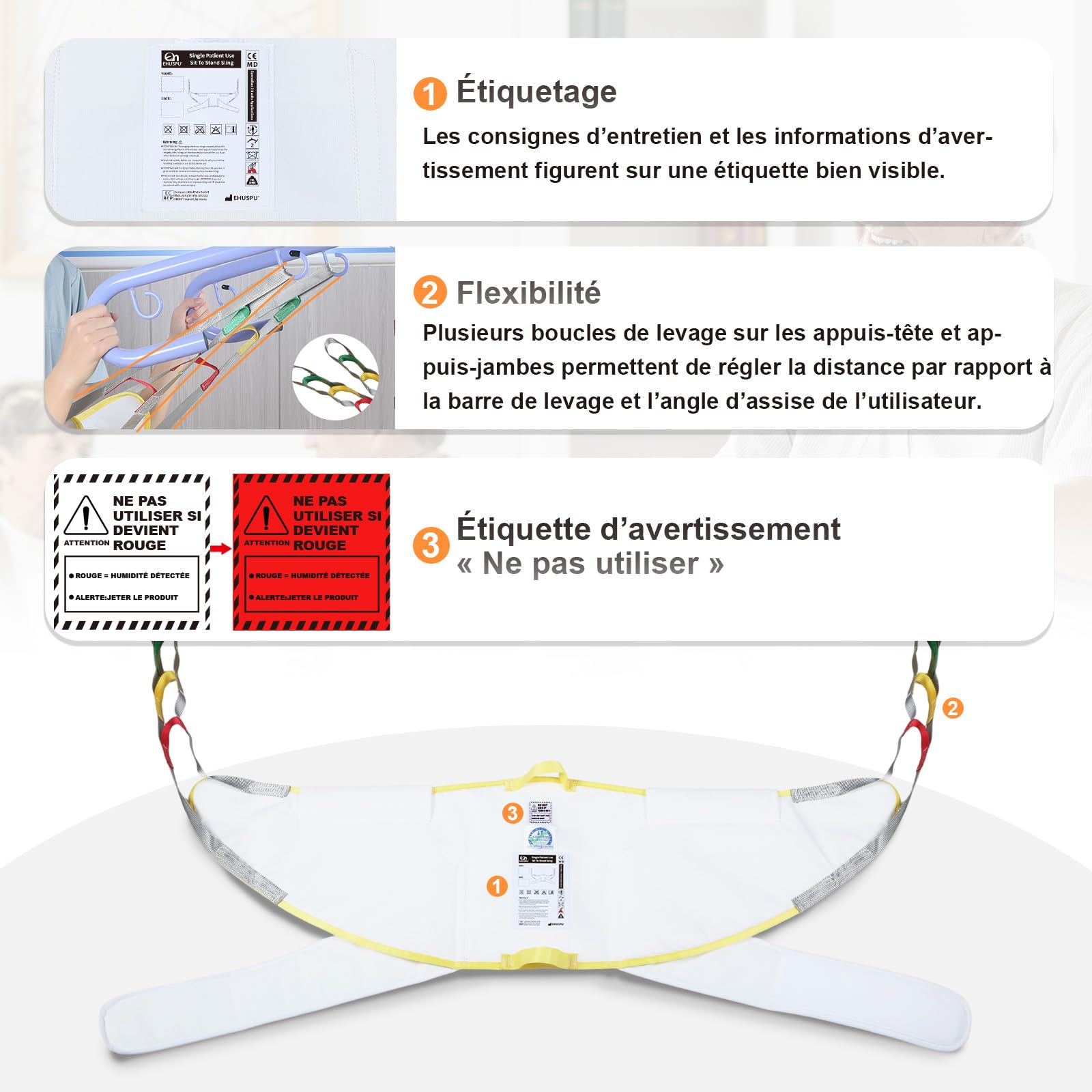Sangle de Verticalisation pour Lève-Personne 230 kg, Sangle Sit to Stand avec Rembourrage Épais, Ceinture Réglable de Transfert Patient, Aide au Lever pour Fauteuil Roulant (L)