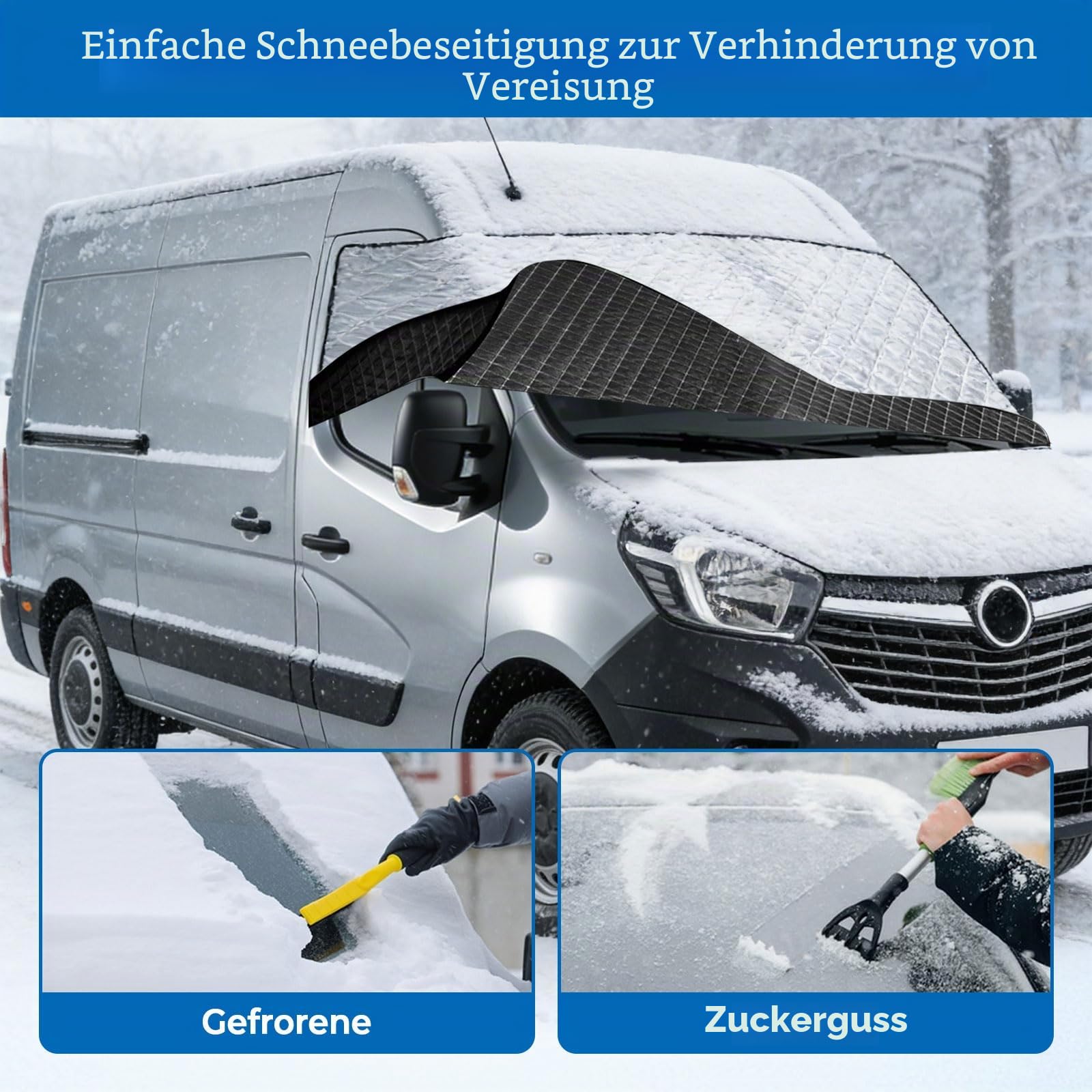 Verdickte Windschutzscheibenabdeckung für Movano 2010-2023, Renault Master 2010-2023, Windschutzscheibenabdeckung Anti-Frost-EIS-Staub-Fenster-Frontabdeckung, Sonnenschutz, Silber