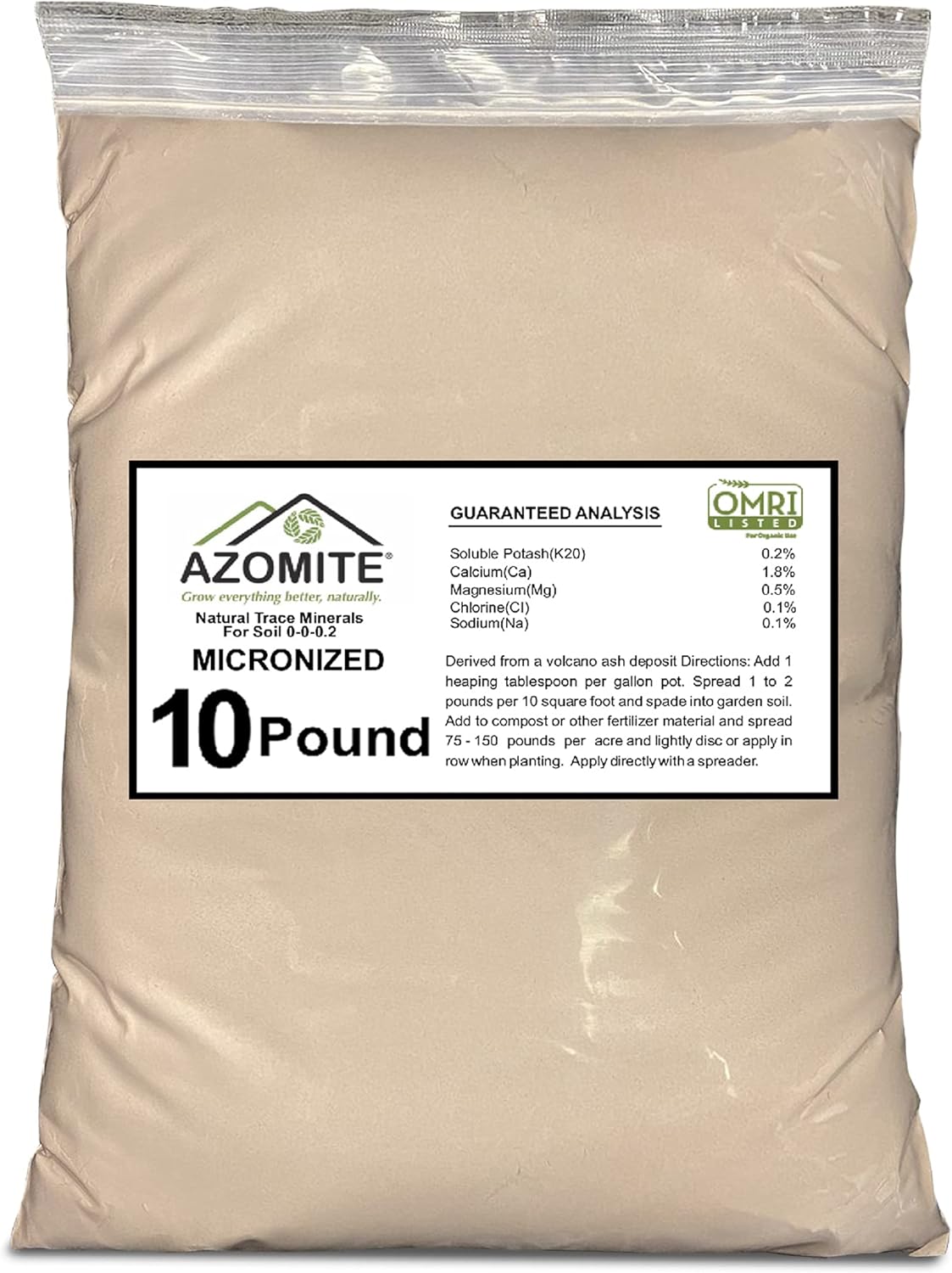 Azomite Trace 0-0.2 Fertilizer Bulk Bag of 67 Essential Minerals OMRI Certified, 10Lbs White
