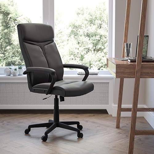 Miniatura 2 de Flash Furniture Raya - Silla de oficina giratoria ejecutiva de LeatherSoft con respaldo alto y brazos de malla ligera
