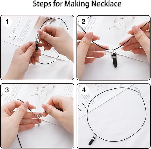 Miniatura 3 de 100 unidades de collar de cordón encerado negro de 20 pulgadas y 0.059 in de cadena de cuero sintético, cierre de cadena a granel para fabricación