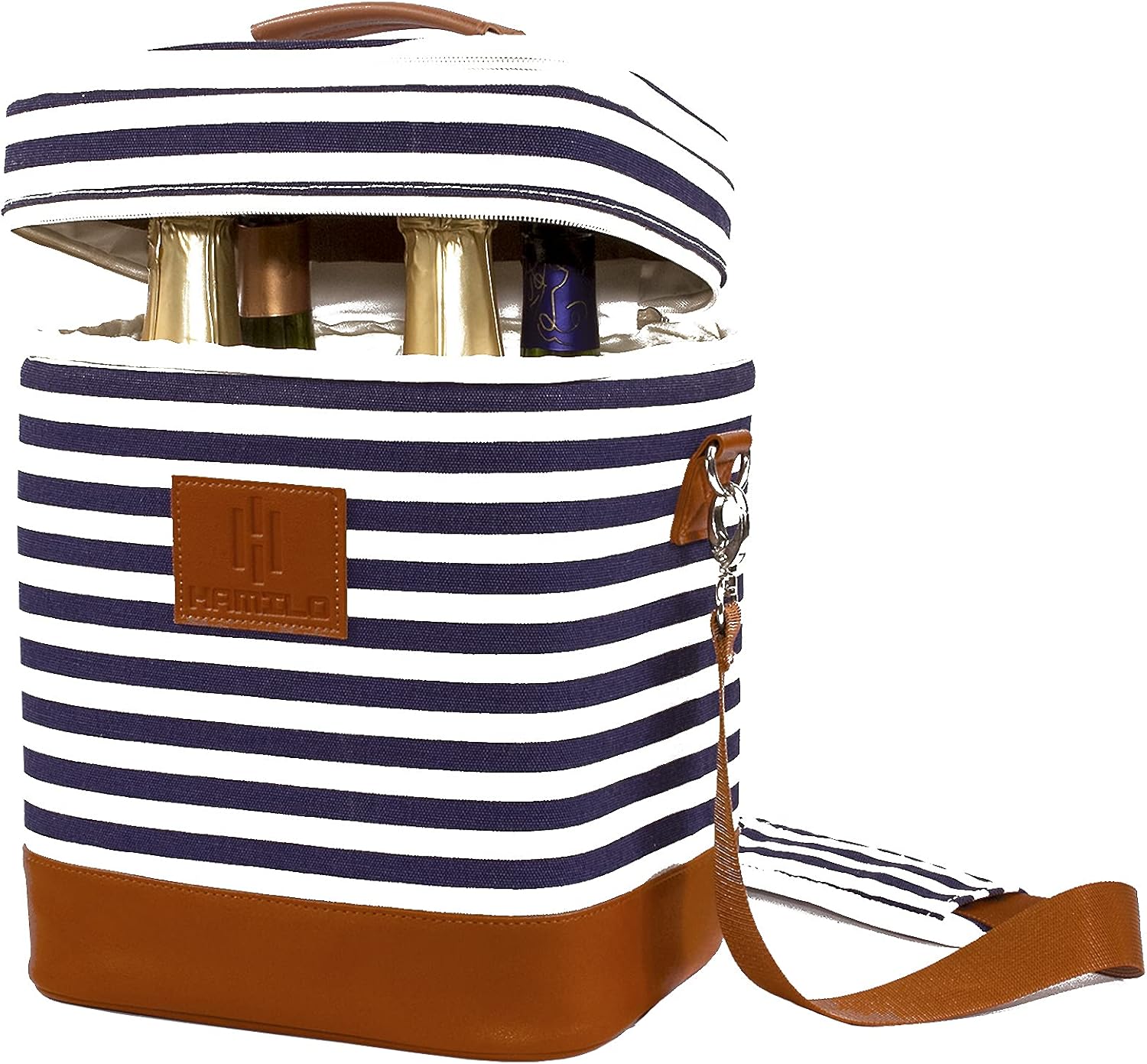 HAMILO 4 Bottle Wine Carrier Stripe, Champagne Carrier