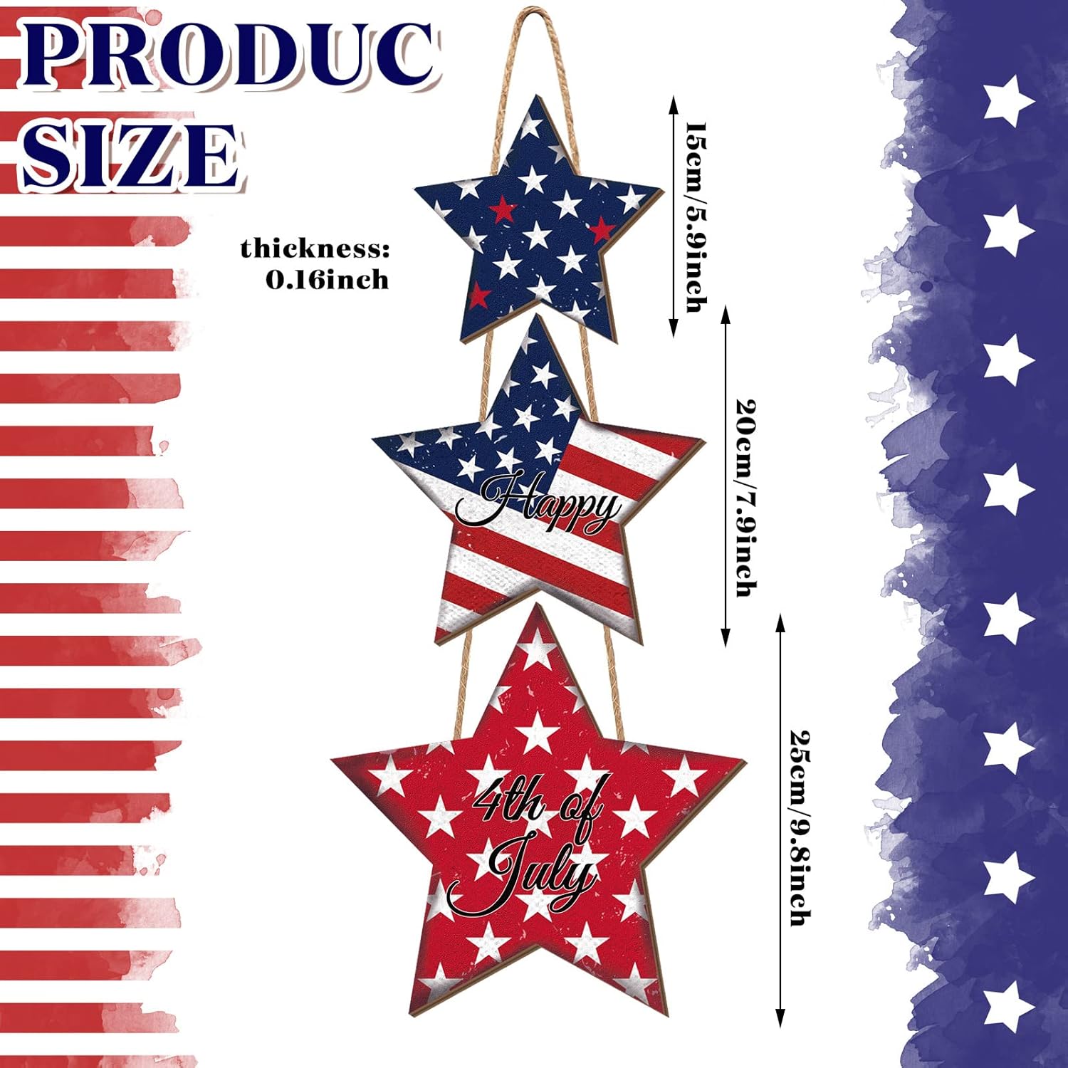 4th of July Decorations Patriotic Decor Star Wreath Hanging Sign Wooden Red White Blue Wreaths for Front Door Decorations for Memorial Day 250th Anniversary Fourth of July Porch Wall Indoor Home Decor