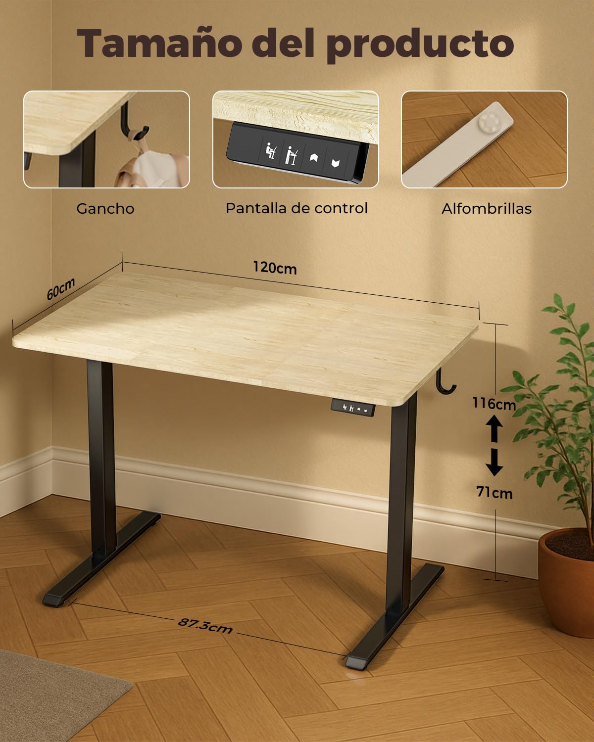 Escritorio Elevable Eléctrico, Mesa de Trabajo Ajustable en Altura, Mesa de Oficina en Casa con Tablero Ensamblado, 100 x 60 cm, para Trabajo, Redacción, Juegos, Blanco