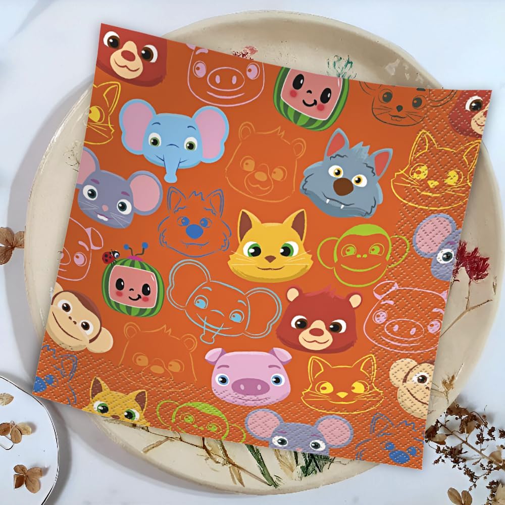 Unique Square Multicolor Cocomelon Luncheon Napkins - 6.5" x 6.5" (Pack of 16) - Ultra-Absorbent & Disposable Paper Napkins - Perfect Party Supplies for Birthday Party, Themed Events & Celebrations