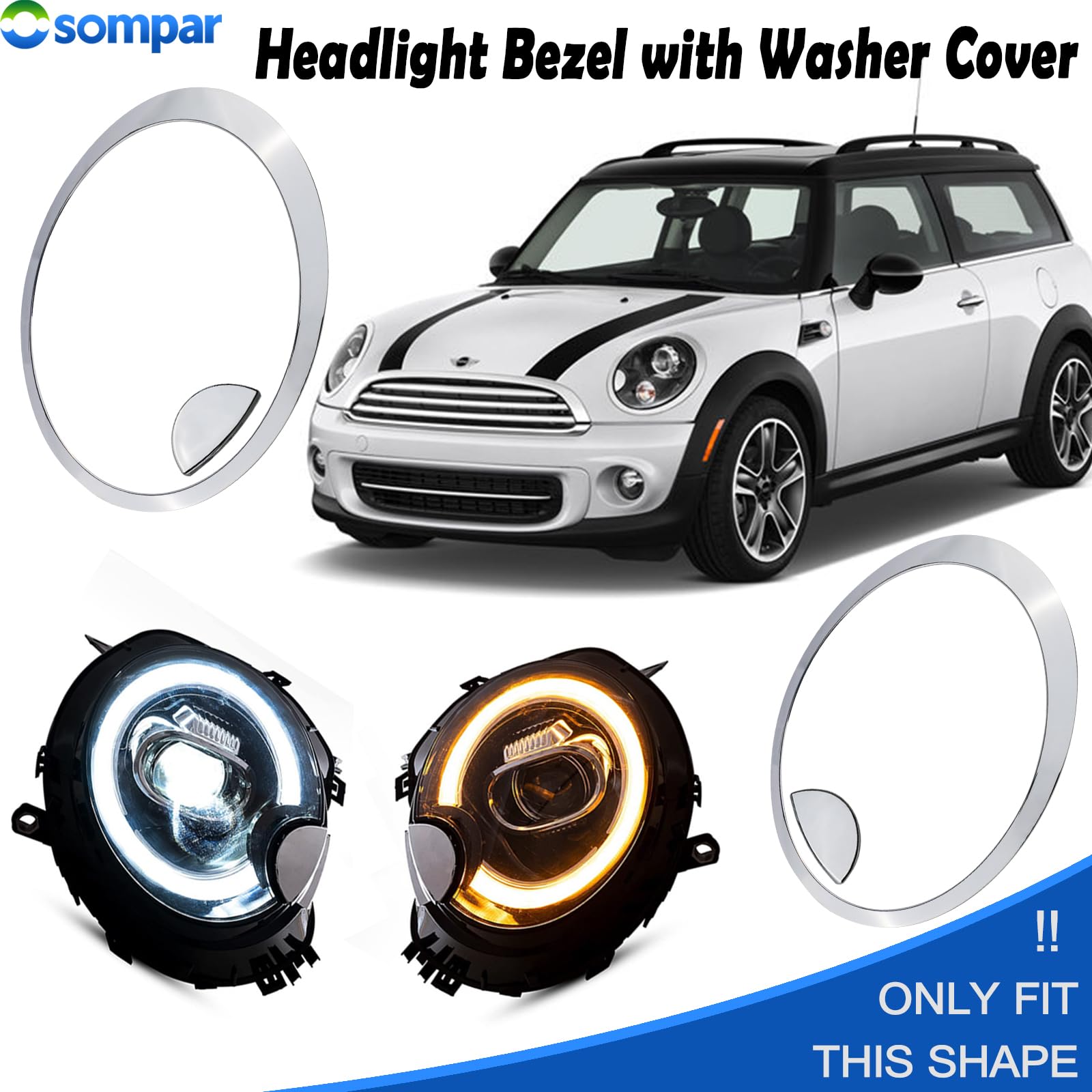 Chrome Headlight Bezel Trim Ring Covers For Mini Cooper (2007-2015) R55 R56 R57 Models - Pair 8 thumbnail image