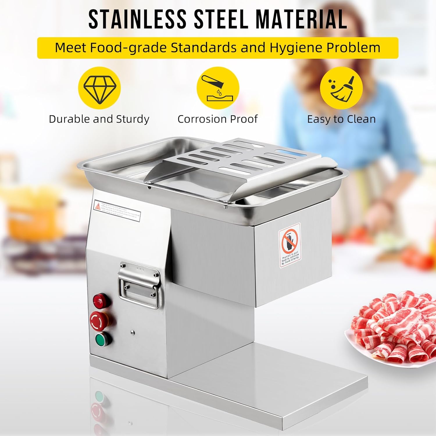 110V Commercial Meat Cutter Machine, Automatic Operation, Electric Meat Shredding Machine 3mm Blade Restaurant Food Slicer Stainless Steel For Kitchen Restaurant Supermarket