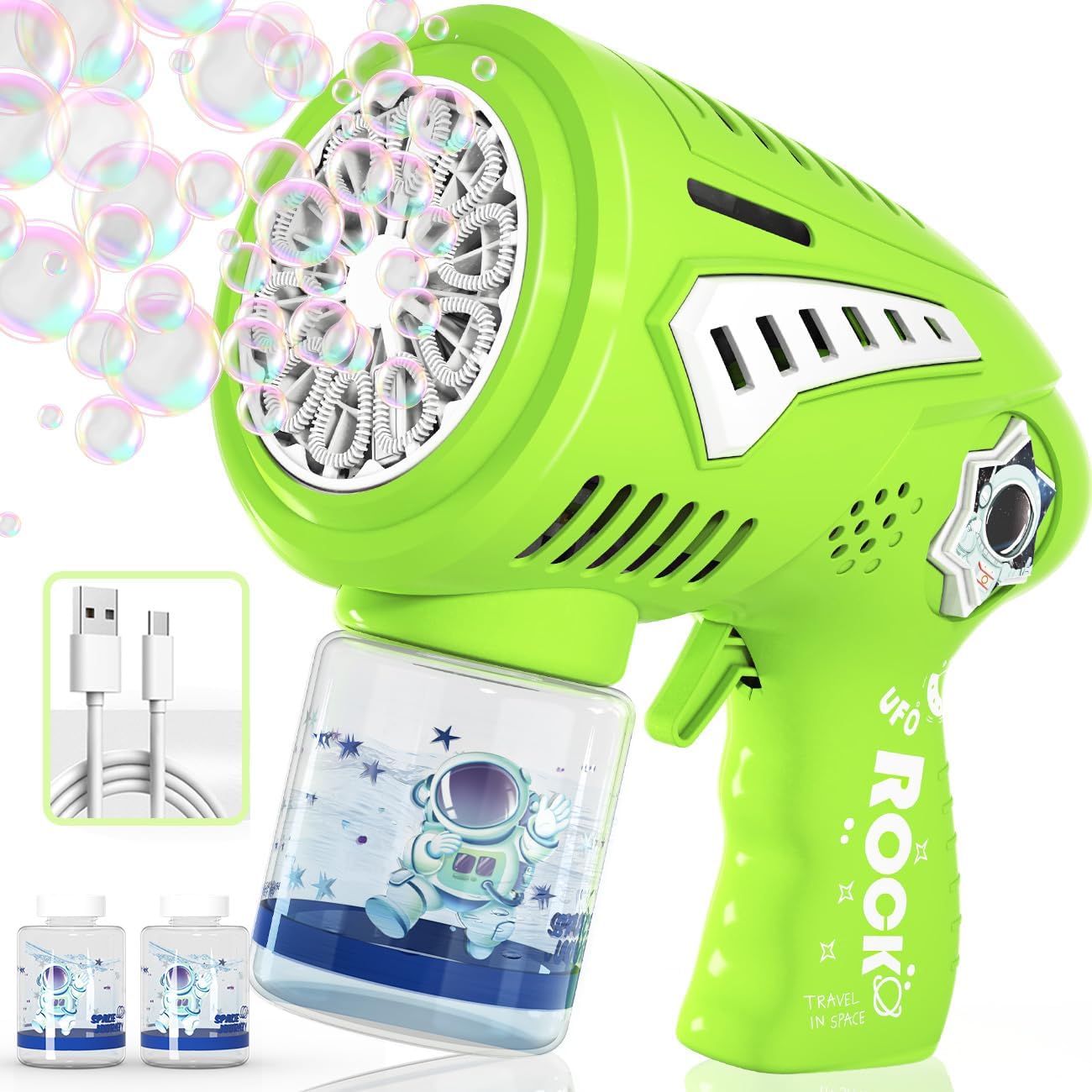 Big Bubble Gun - Bubble Machine for Kids with 1200mAh USB-C Rechargeable, Make Larger Bubbles, LED Light - Bubble Toys Gifts Ages 3+ for Boys, Girls, Easter, Outdoor, Birthday Favor, Party Use