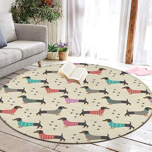 Miniatura 5 de Alfombra redonda grande para decoración del hogar, moderna, antideslizante, lavable a máquina, alfombras circulares compatibles con perros salchicha