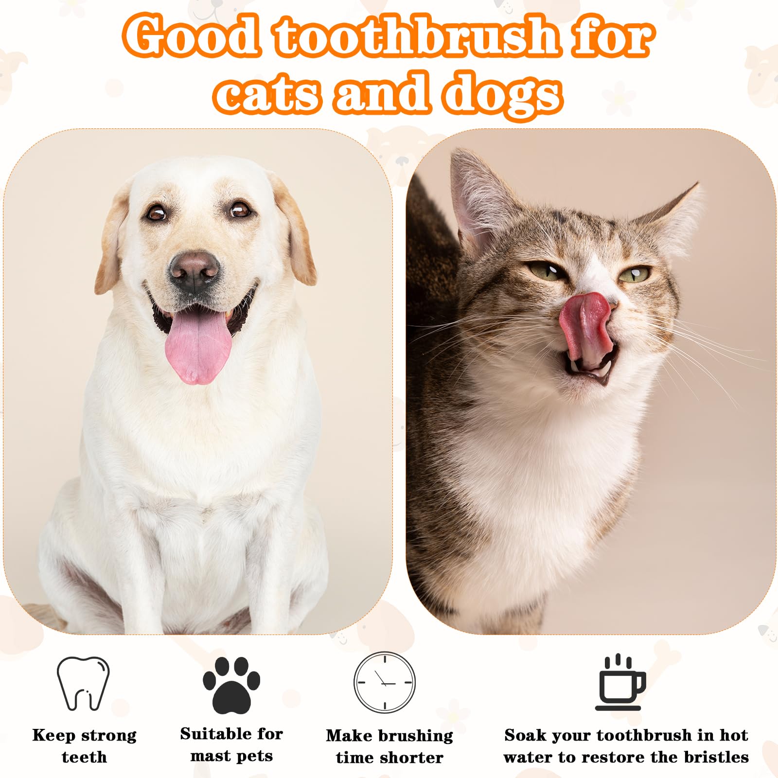 300 cepillos de dientes de perro a granel de doble cabeza de mango largo cepillo de dientes de plástico para perros grandes y pequeños, gatos, cachorros, limpieza de dientes dentales