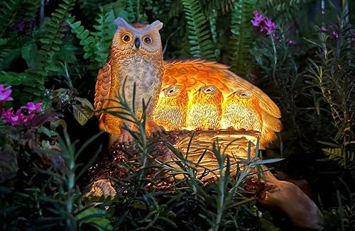 Miniatura 4 de Estatua solar de búho de jardín, escultura de resina con luz LED, bonito búho para patio, patio delantero, adornos de césped, regalos para mamá,