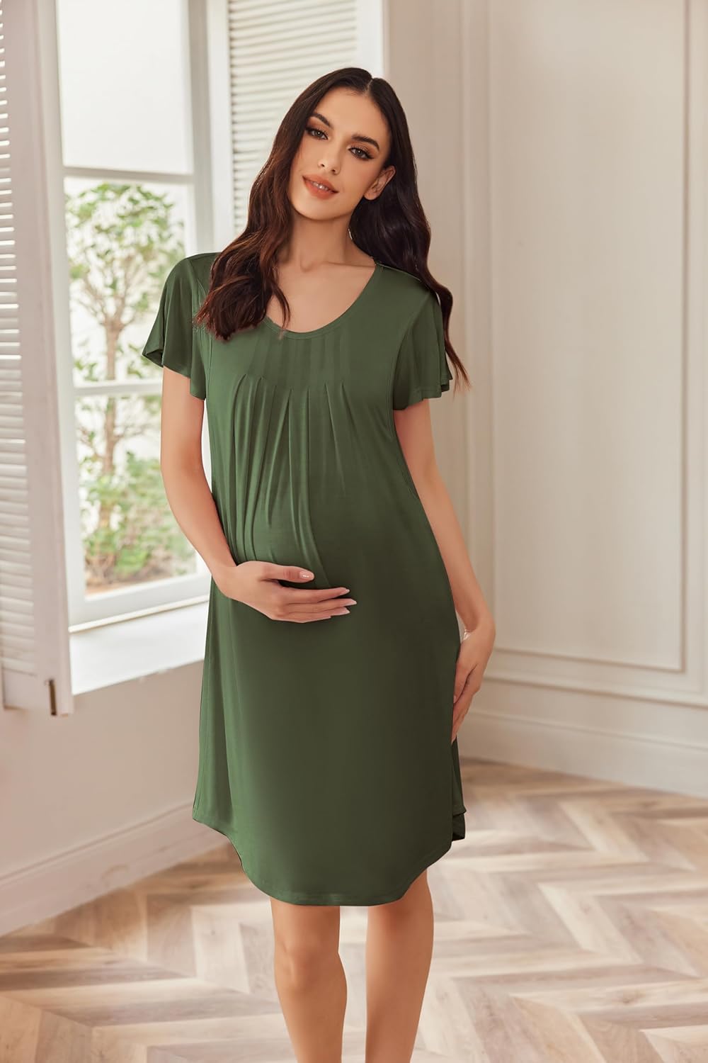 Ekouaer Nursing Nightgown Labor and Delivery Gown Hospital Breastfeeding Dress for Women Short Sleeve Maternity Sleepwear - Image 2
