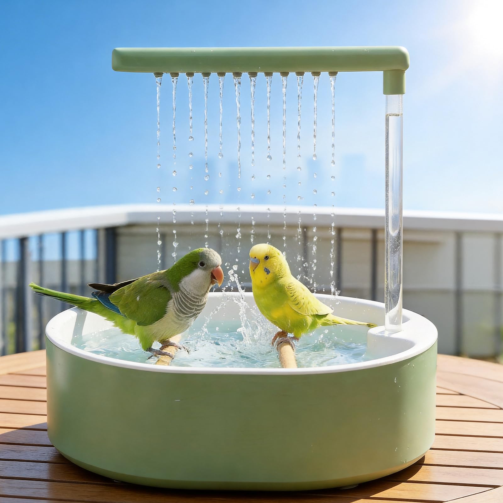 Bain d'oiseaux, Douche pour Perroquets, Douche d'oiseaux, Douche pour Perroquet, Bain d'oiseaux Automatique avec Eau en Circulation, pour Perruches, Munias Africains et Aras