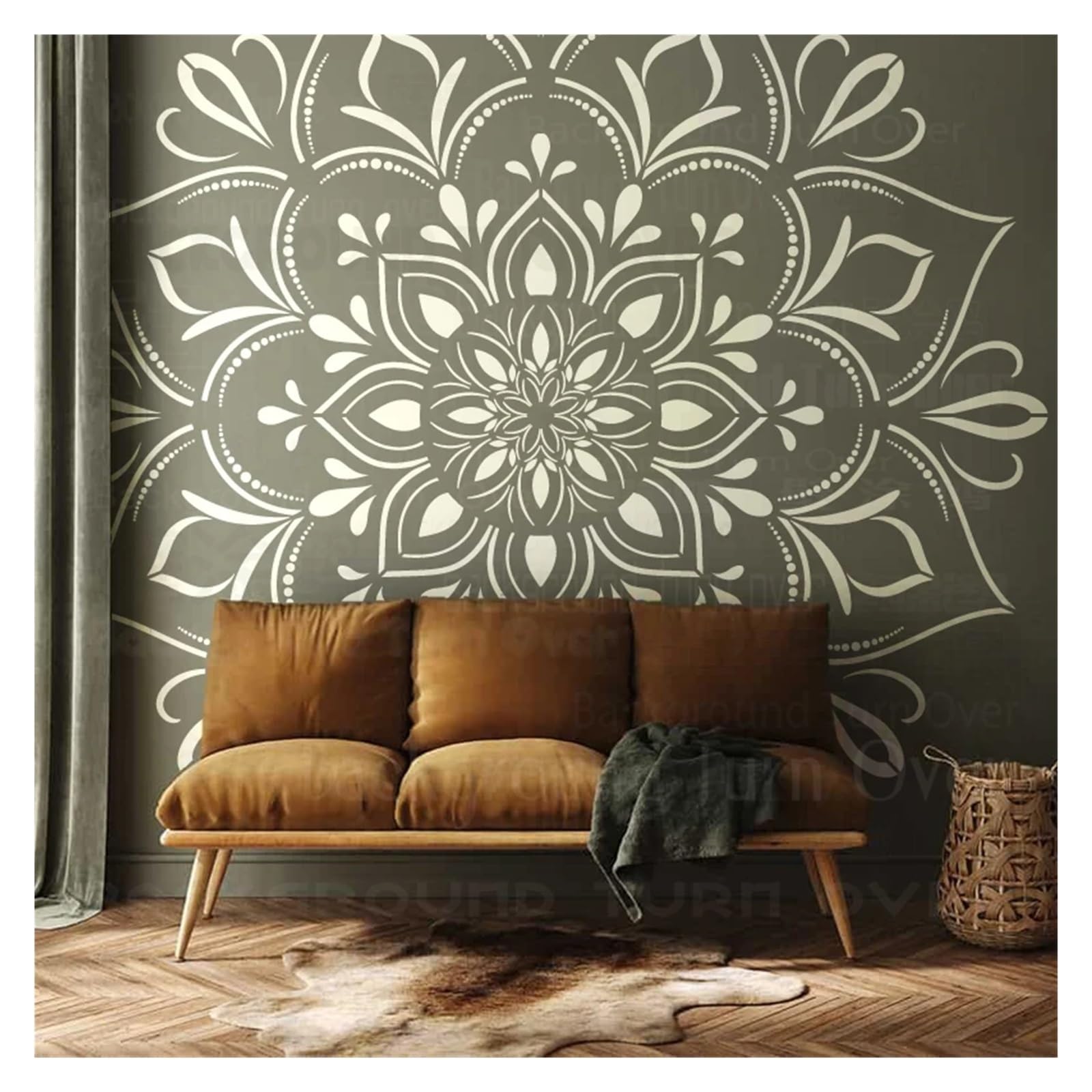 Wandschablone 130 cm – 210 cm Schablone for Malen, Dekorieren, Wandkitt, Gipsschablone, Ziegel, extragroß, riesiges Mandala, runde Blume(XL 38cmX95cm X 2pcs)