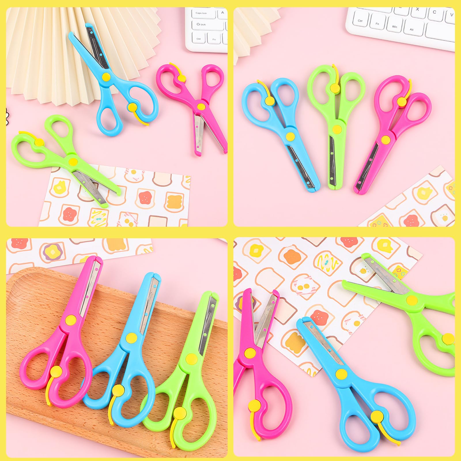 3 pcs Tijeras de Manualidades, tijeras, Tijeras para Preescolar, Tijeras para Principiantes,Tijeras para Manualidades, tijeras de seguridad, tijeras escolares, Tijeras para cortar papel
