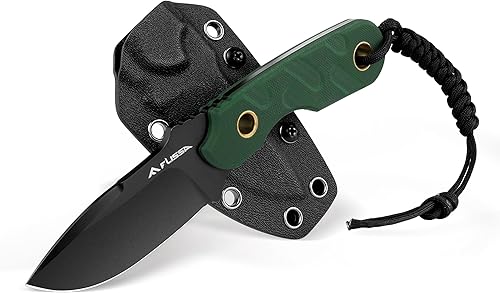 FLISSA Cuchillo de hoja fija, cuchillo de caza de espiga completa de 7 pulgadas con funda Kydex y cuerda de emergencia, cuchillo táctico con mango
