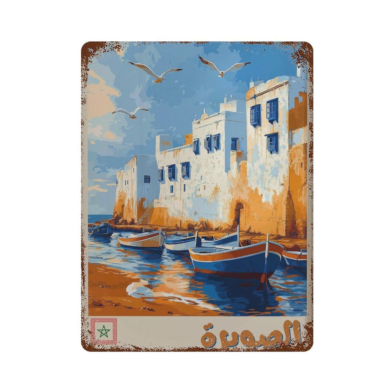 xiaoxiaoshen Essaouira Morocco Travel Atlantic Coast Wall Decor Art Metal Tin Poster Modern Home Decor Art Home Bar Shop Decorations Vintage Sign 40x30cm