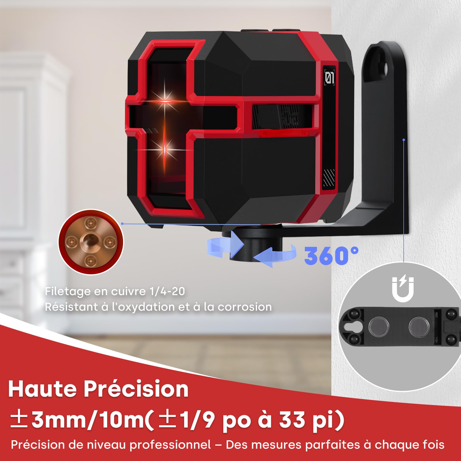 Livella Laser Autolivellante 360, Livello Laser Rosso Modulo Laser Doppio 35M, 3 Modalità per Passare Orizzontale/Verticale, Modalità a impulsi, USB Ricarica, IP54 per Cantieri,DIY