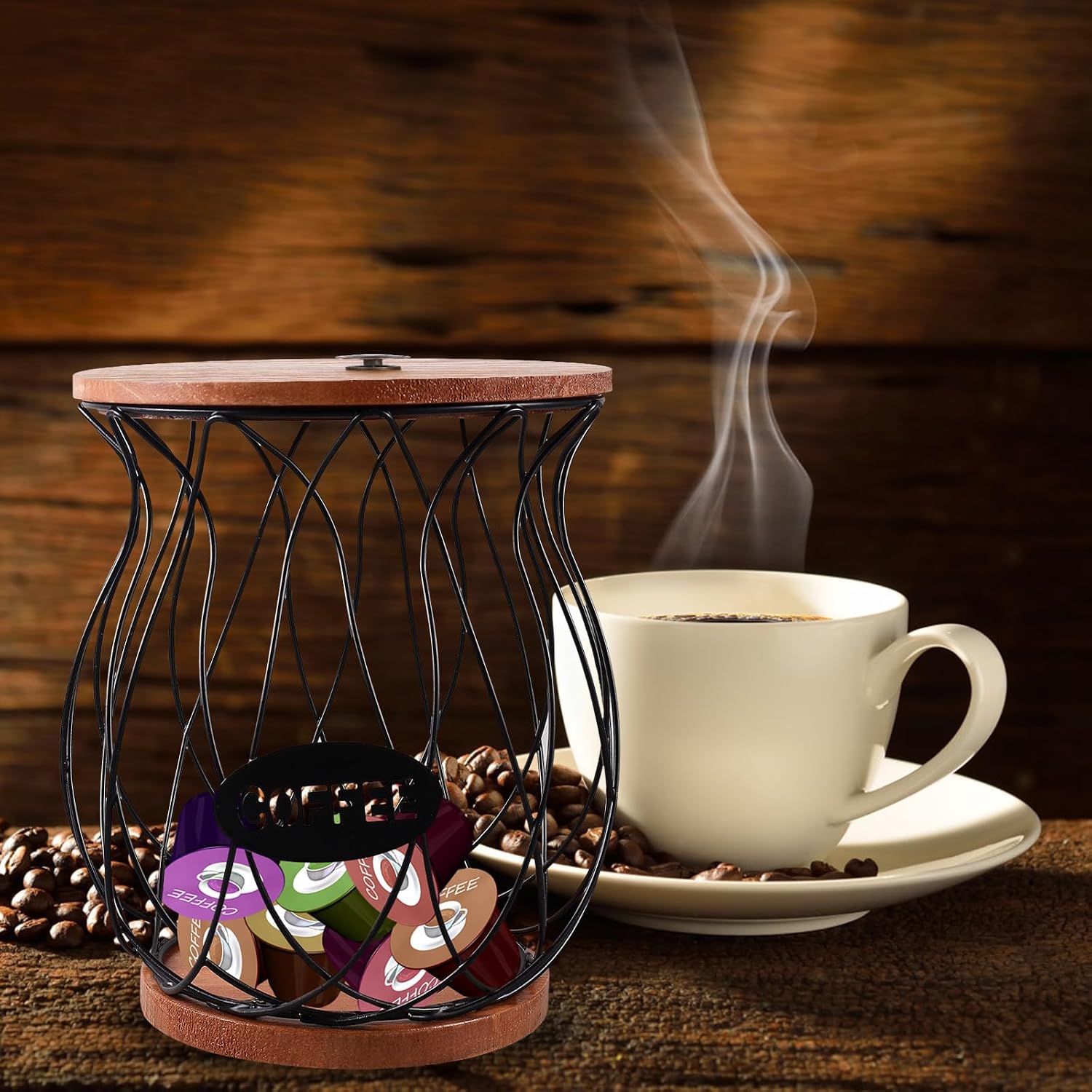 KALLORY Black Iron Coffee Capsules Holder Basket with Unique Design for Desktop Storage and Efficient Space Utilization, for Home Use and Organizing Fruits or Snacks